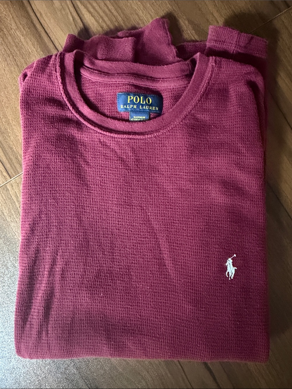 Polo by Ralph Lauren Men's Burgundy Waffle-Knit Crewneck thermal medium